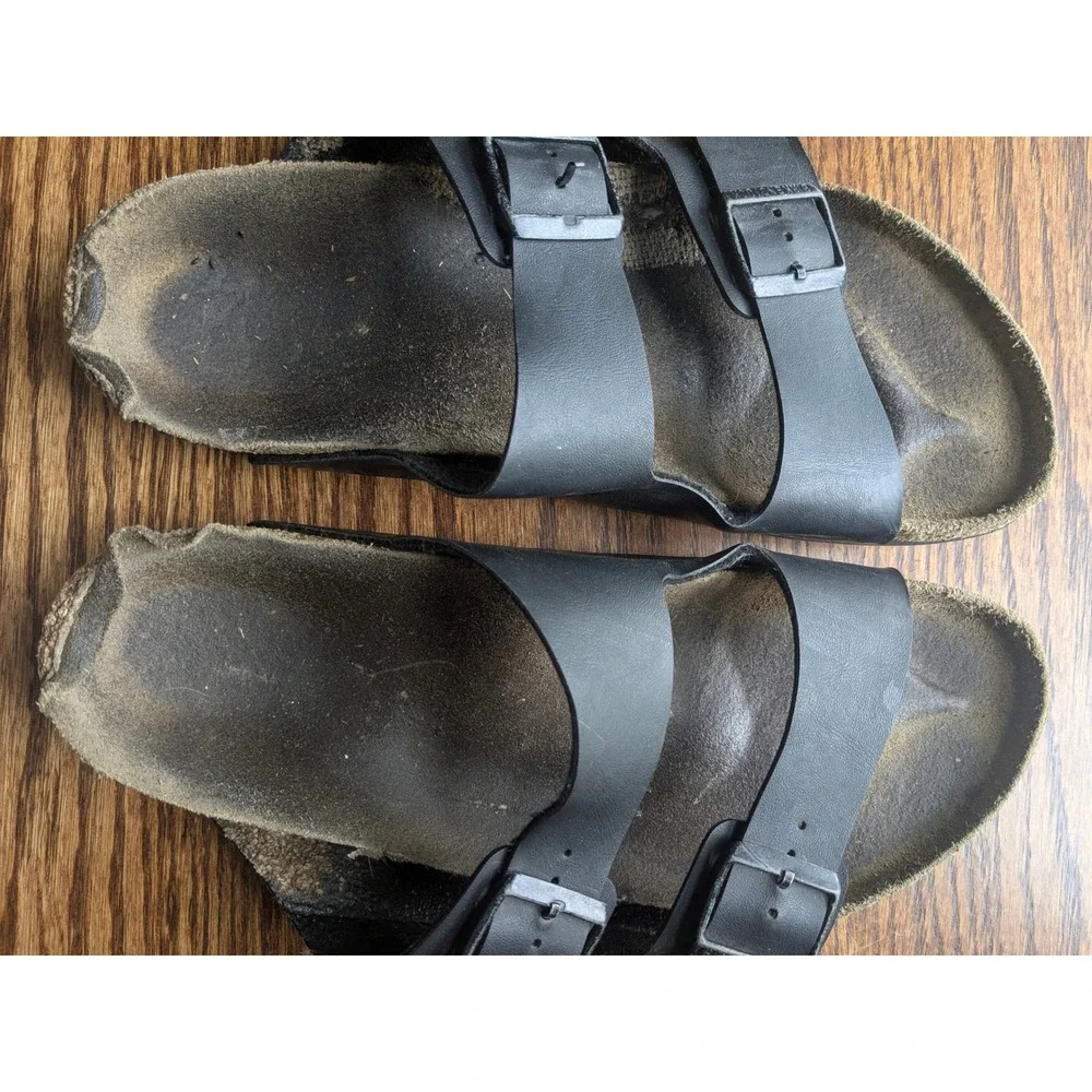 Birkenstock Arizona Black Birko-Flor Two Strap Buckle Sandals For Repair M8